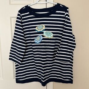 Kim Rogers Navy and White Stripe crew neck